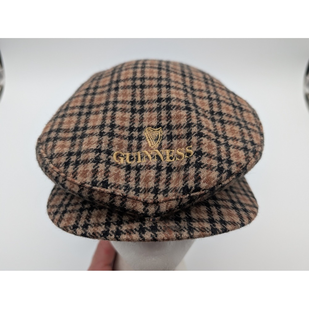 Guinness Mens Plaid Wool Blend Flat Cap Adjustable Ivy Hat Brown Black Size L